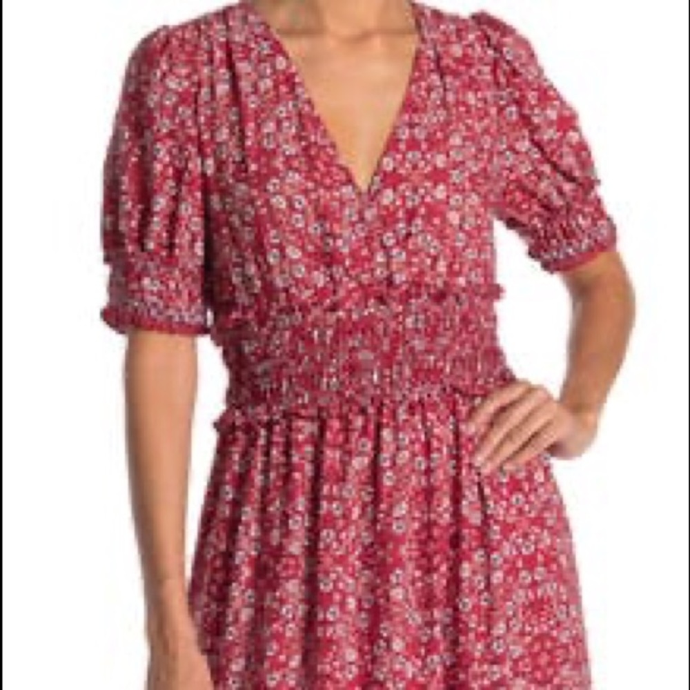 Max Studio Red Floral and Feminine Midi Dress, Size L, Brand New